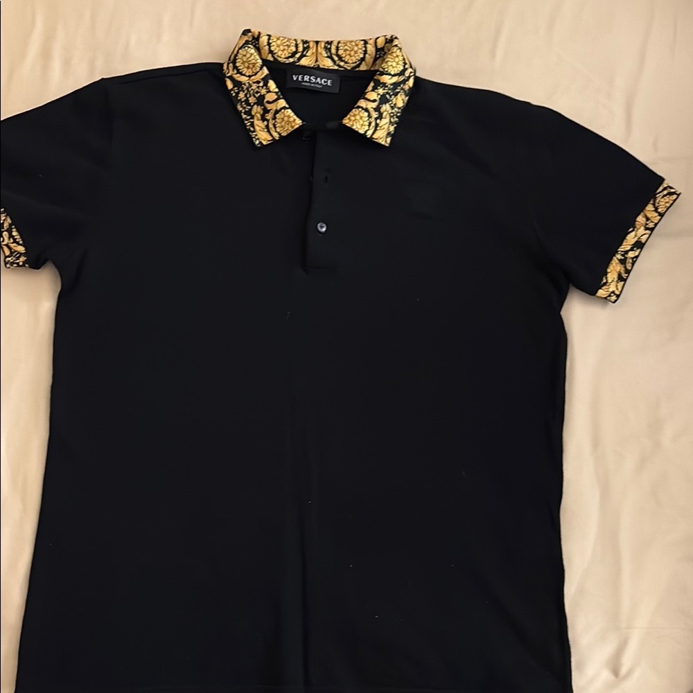 Versace Black and Gold Polo Shirt with Leopard Accents